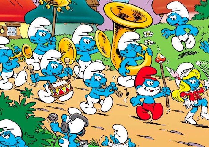 Os Smurfs, inúmeros falsetes entregues a poucos dubladores.